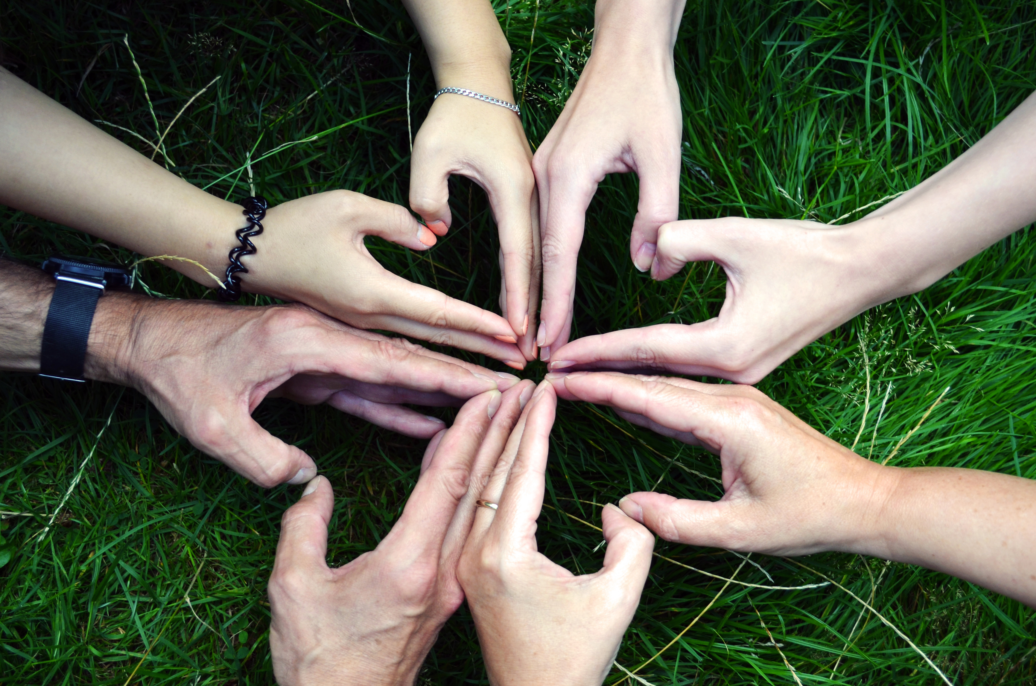 Hands forming a circle over grass